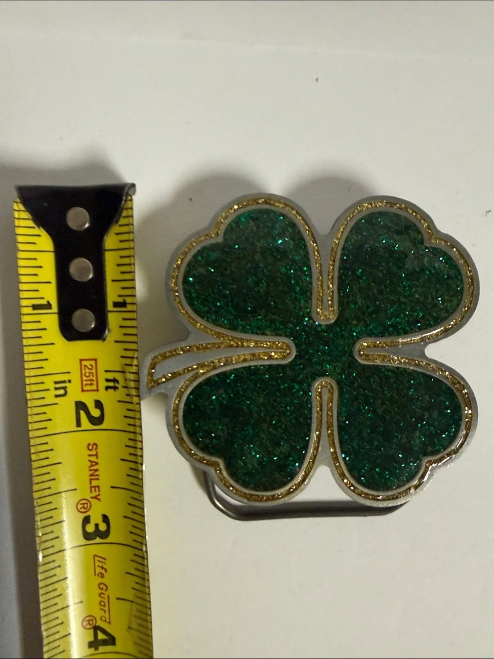 Green Glitter Four-Leaf Clover Belt Buckle
